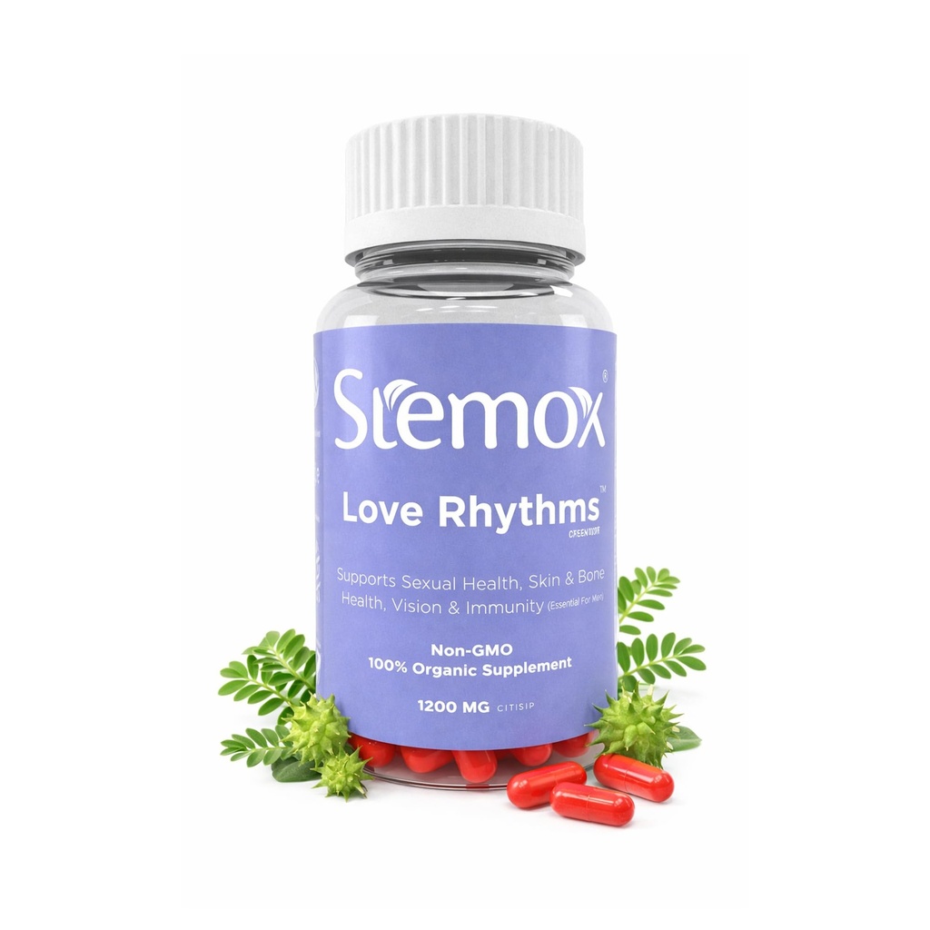 Ritmos de amor L-Arginina 500MG & Tribulus Terrestris para homens – Stamina & Vitality Support - Não-GMO, 100% suplementos orgânicos para homens - Estilo de vida ativo e bem-estar físico - 60 Cápsulas