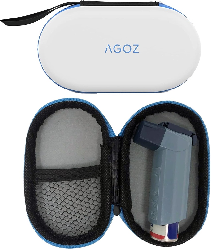 AGOZ Asma Inhaler Medicine Bolsa de viagem caso para crianças e adultos - Protective Medical Pouch Holder Capa com fecho Zipper e pulseira (branco)