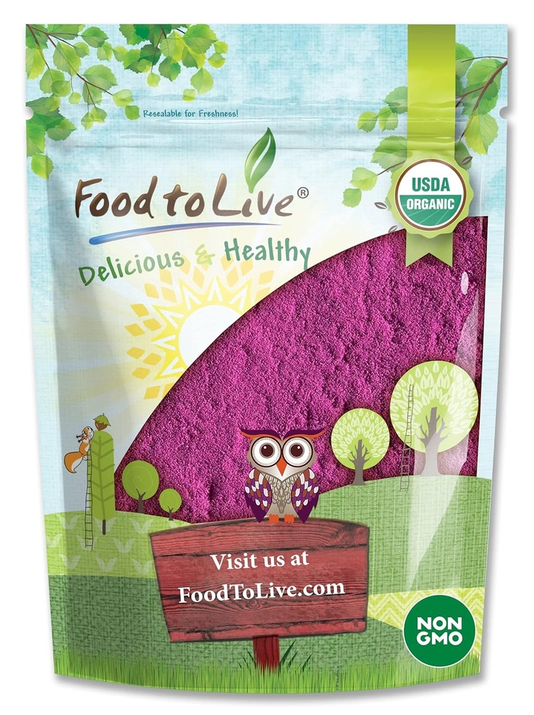 Comida para viver suco de groselha preta orgânica em pó, 8 onças — Não-GMO, cru, Kosher, Vegan Superfood, Bulk, Rico em antioxidantes, Ótimo para sucos, bebidas, e smoothies, contém Maltodextrina