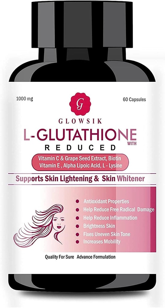 Astha L-Glutation para Pele com Vitamina C e Sementes de Uva, 1000 mg - 60 Cápsulas por GLOWSIK