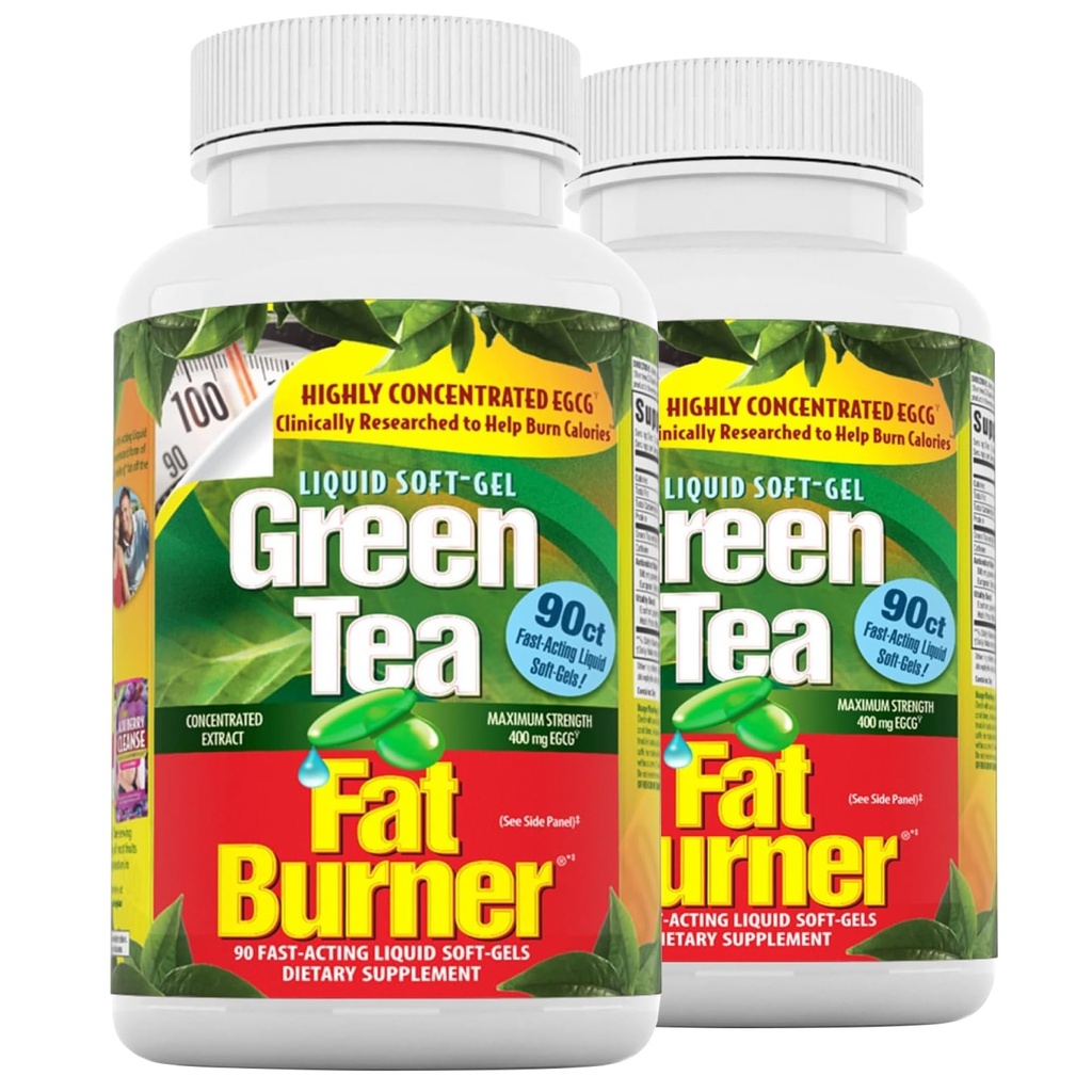 Nutrição aplicada Green Tea Fat Burner - 30 líquido macio-gels, pacote de 2 - aumenta a queima de calorias e suprimentos poderosos antioxidantes - 90 Total Servings
