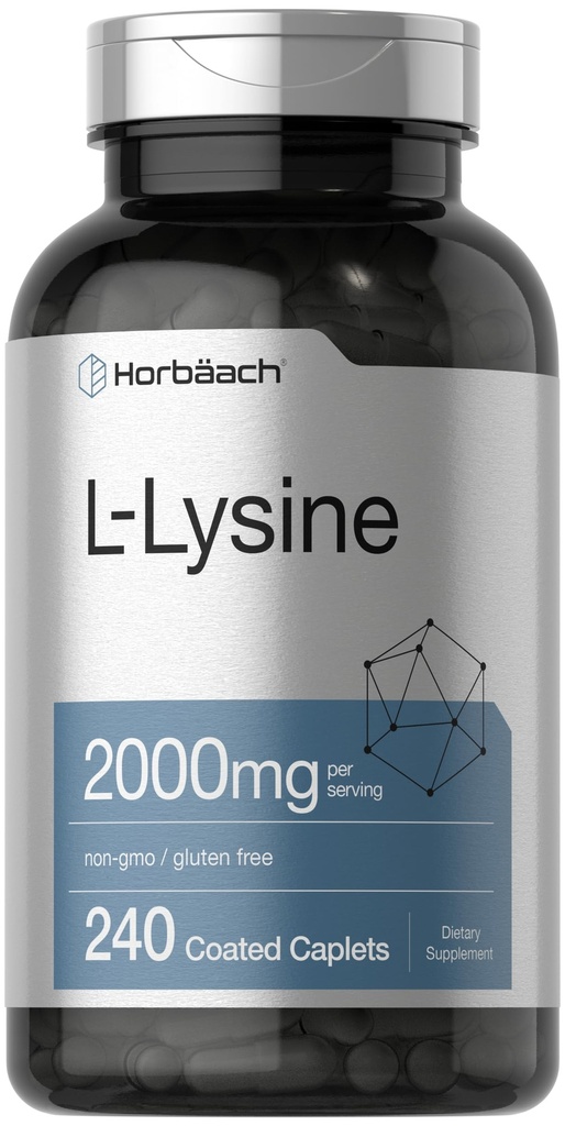 Horbäach L-Lysine Supplement 2000mg 240 Caplets Forma Livre L-Lysine Hydrocloreto □ Vegetarian, Non-GMO, Gluten Free