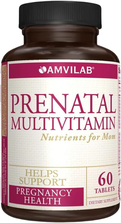 Multivitamina pré-natal - Ajuda a promover a saúde da gravidez - Suporta sistema imunológico e desenvolvimento fetal - Nutrientes essenciais para mamãe e bebê - Fórmula segura - Suplemento dietético - 60 comprimidos