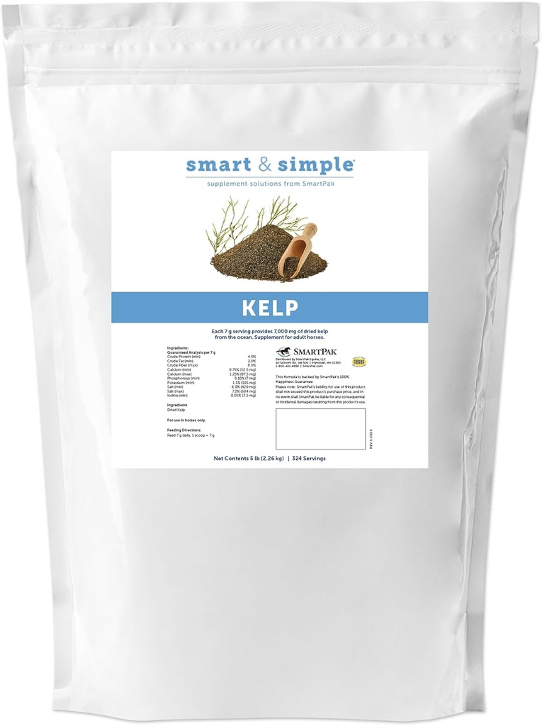 Refeição de Kelp inteligente e simples para cavalos . Vitamina de algas marinhas e suplemento mineral para cavalos . Fornece cálcio, fósforo, potássio e mais ..