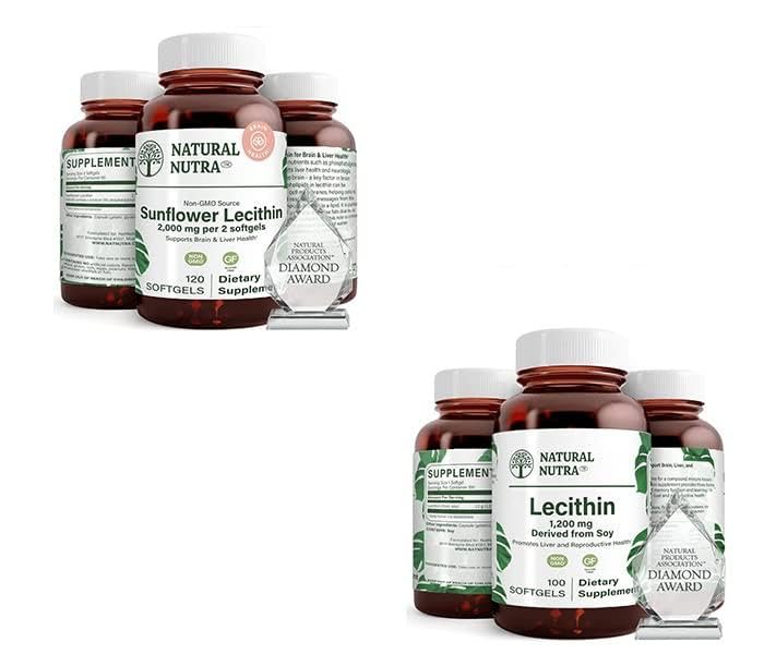 Natural Nutra Girassol Lecitina Suplemento 2000 mg 120 Softgels Soja Lecitina Suplemento dietético 1200 mg 100 Softgels