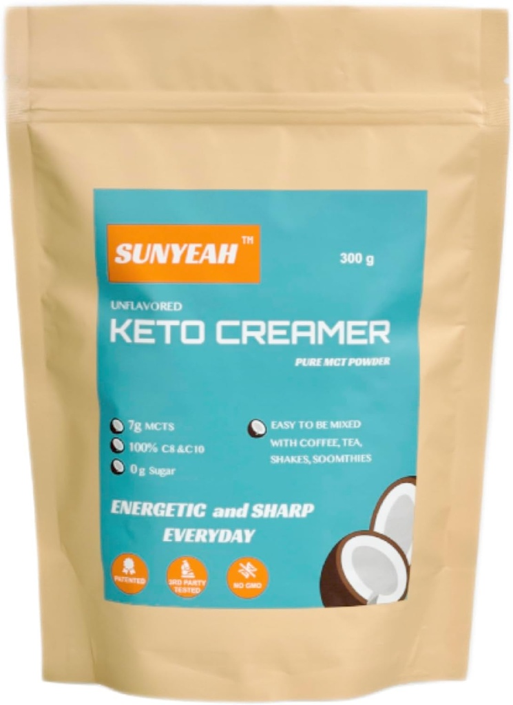 SUNYEAH MCT pó- MCT óleo em pó, KETO creme de café, puro C8 C10, Sem açúcar, De coco, 300 g, Excelente em café, chá, água, batidos, smoothies, sem sabor, No-GMO