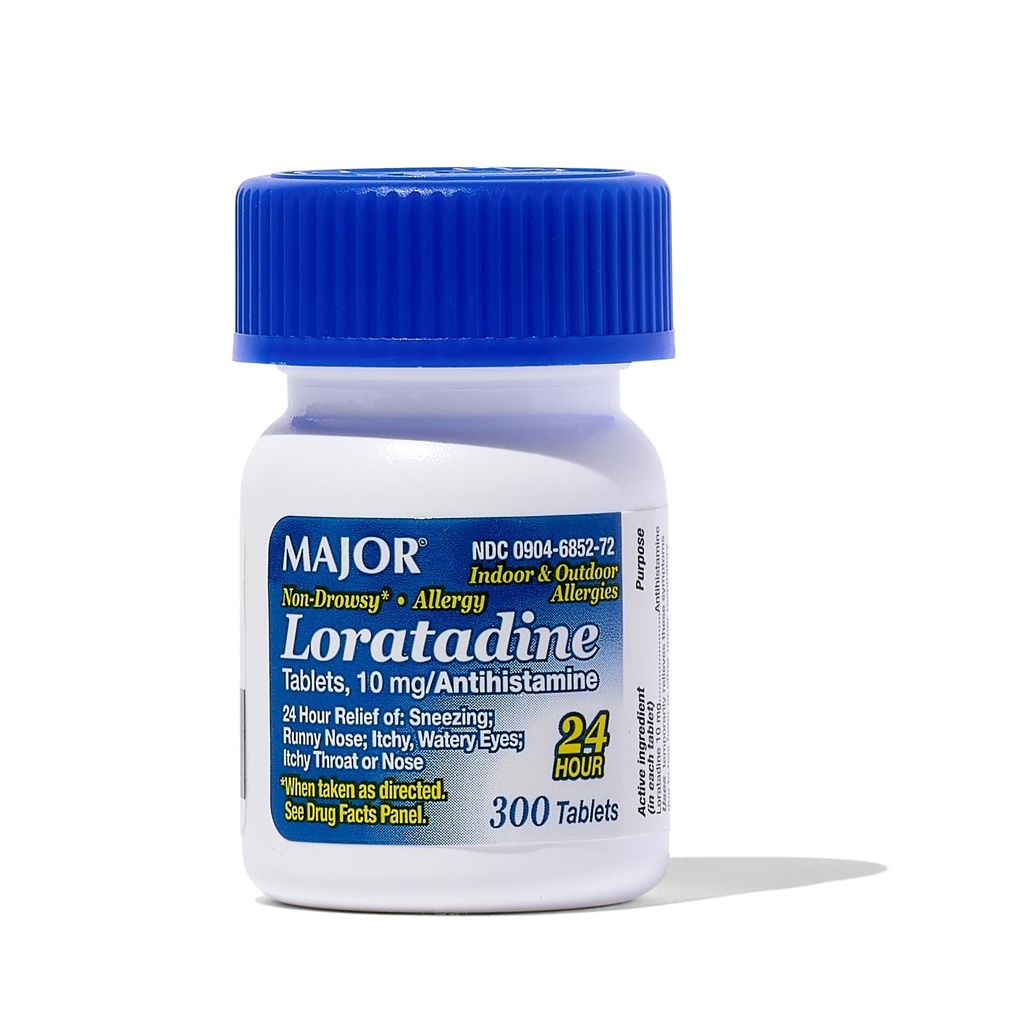 Major Alergia Loratadina 10 mg Comprimidos - Medicina de Alergia Não-Drowsy para Adultos e Crianças Idades 6+ - Promove Alergia de 24 horas - Comprimidos de Alergia Diário - Anti-histamínico - 300 Comprimidos