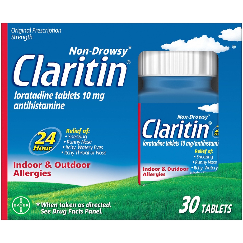 Claritina 24 HR Não Drowsy Alergy Medicine, Loratadina anti-histamínico comprimidos, 30 Ct