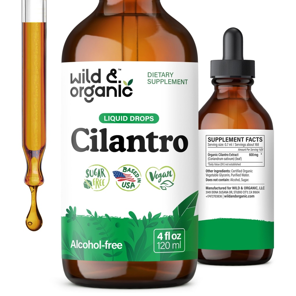 Tintura de coentro selvagem e orgânico - Detox de ervas com extrato de coentro - Suplemento de folha de coentro líquido - Vegan, gotas de açúcar e álcool - 4 fl oz