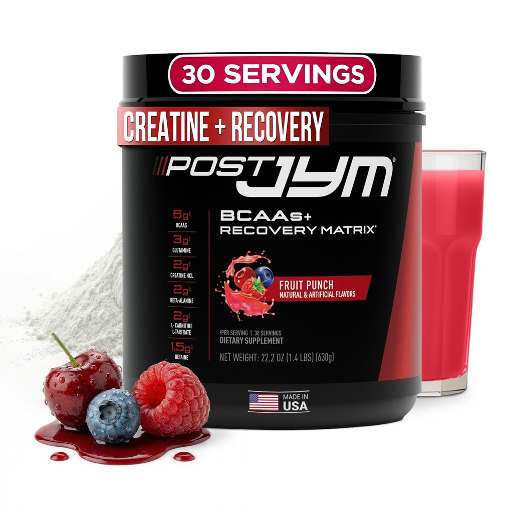 Post JYM Active Matrix - Pós-treino com BCAA, Glutamina, Creatina HCL, Beta-Alanine, e mais JYM Supplement Science Fruit Punch, 30 Servings