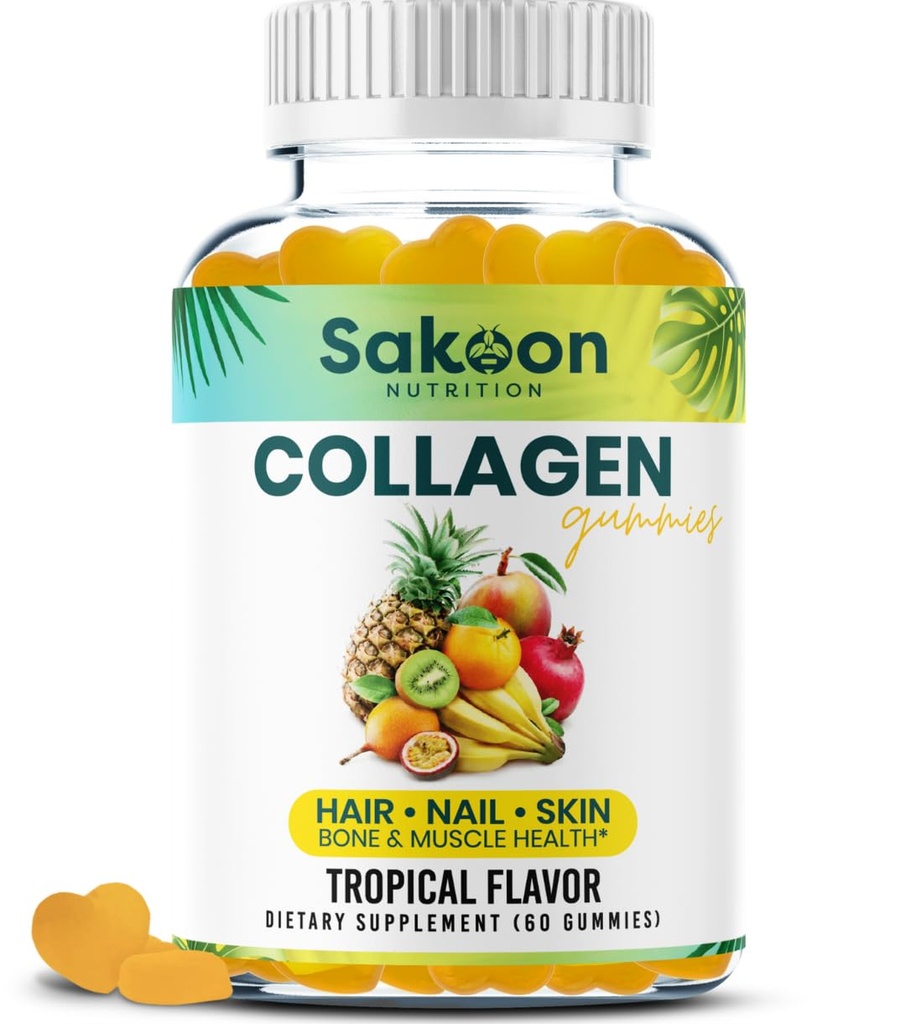 Gomas de colágeno Halal para mulheres e homens - Anti envelhecimento, crescimento do cabelo, cuidados com a pele & unhas fortes Suplementos de colágeno proteína - Não-GMO, sem glúten - Made in USA