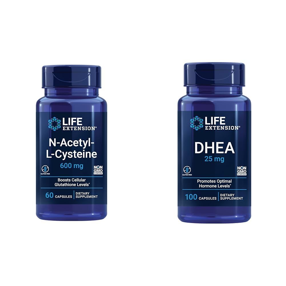 Extensão de Vida N-Acetil-L-Cisteína (NAC), Imune, Respiratory & DHEA 25 mg – Suplemento para Equilíbrio Hormônio, Suporte Imune, Saúde Sexual, Osso & Saúde Cardiovascular