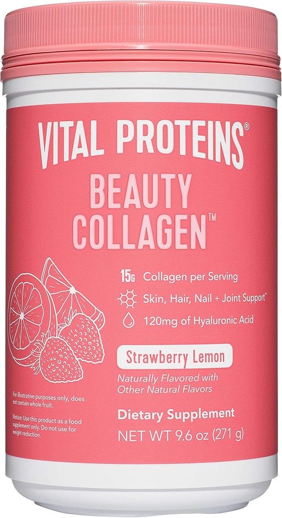 Proteínas Vitais Colágeno de beleza (limão de framboesa, lata) - 120mg de ácido hialurônico e 15g de colágeno por serviço