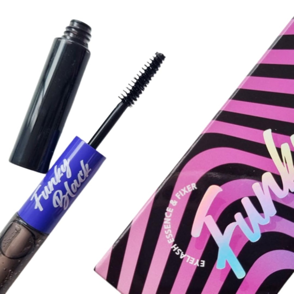Enhancer de crescimento de cílios pretos funky para crescer mais grosso, mais longos e aumento de sobrancelha 1.7fl oz + fixador de cílios 1.7 fl oz (Enhancer e fixador em One)
