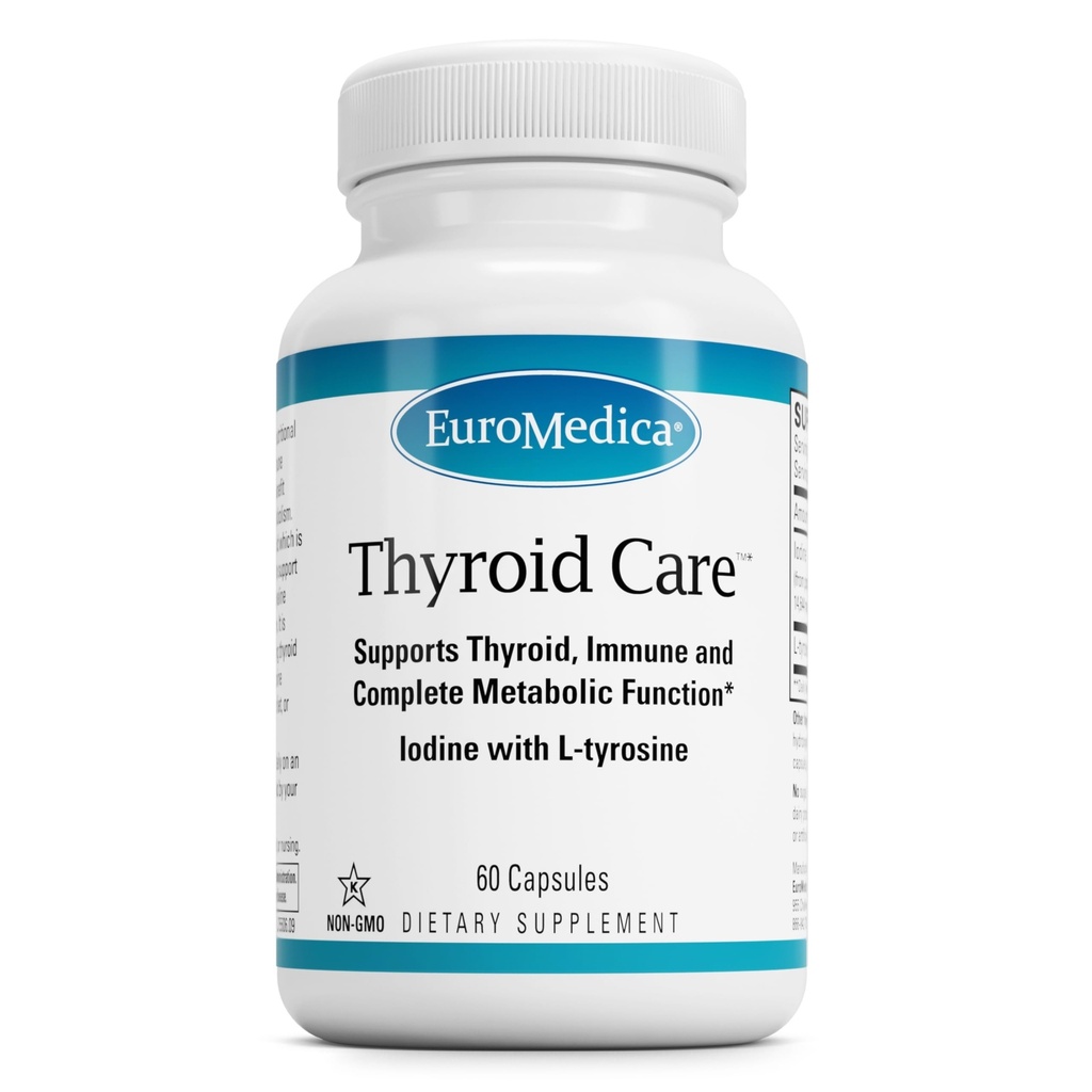 EuroMedica Thyroid Care - Imune Health & Energy Support Fórmula - Suplemento nutricional com iodo para suporte à saúde da tireóide - Bem-estar Suplemento com L-Tyrosine - 60 Cápsulas