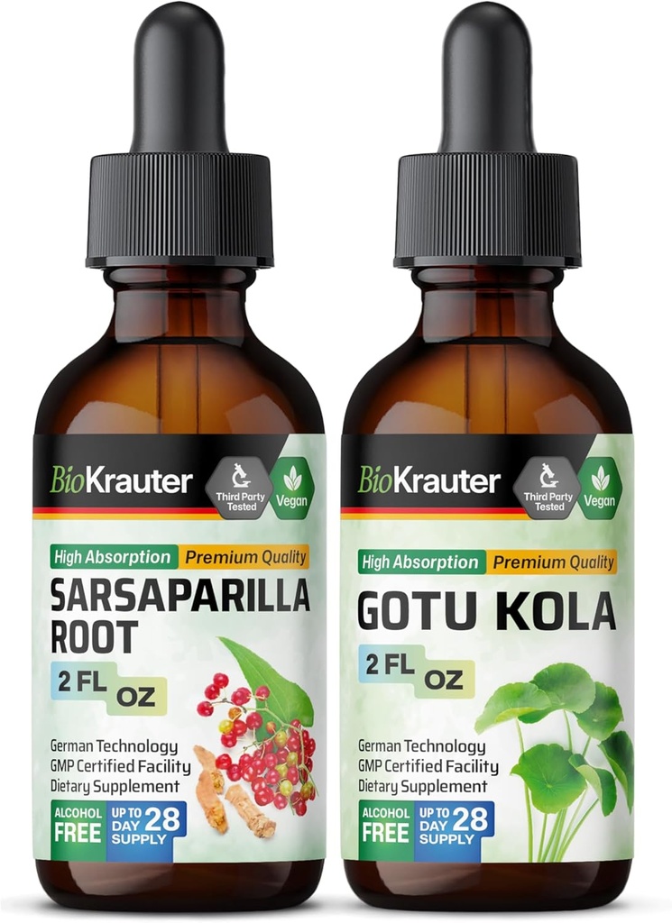 BIO KRAUTER Sarsaparilla Tintura 2 Fl. Oz. & Gotu Kola Tintura 2 Fl. Oz.