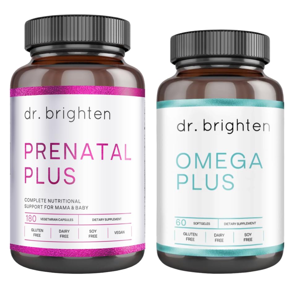 Dr. Brighten Prenatal Plus e Omega Plus Bundle para grávidas ou mães de enfermagem, não-GMO, Sem glúten, Sem soja