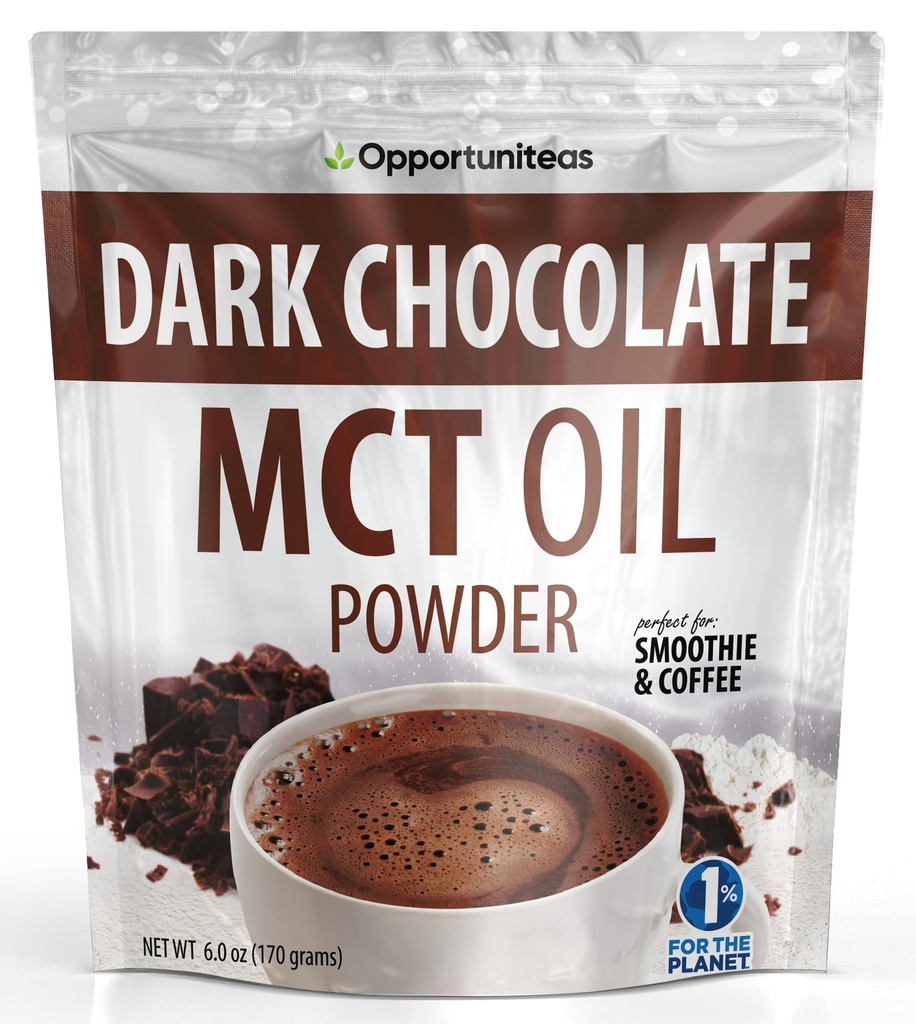 Opportuniteas MCT Oil Powder, Keto Creamer para café, Bebidas & Moothies, Low Carb Keto Friendly, Boost Energy & Metal Focus, Suplemento para Ketogenic Diet, Gluten Free&Non-GMO, Chocolate escuro 6 oz