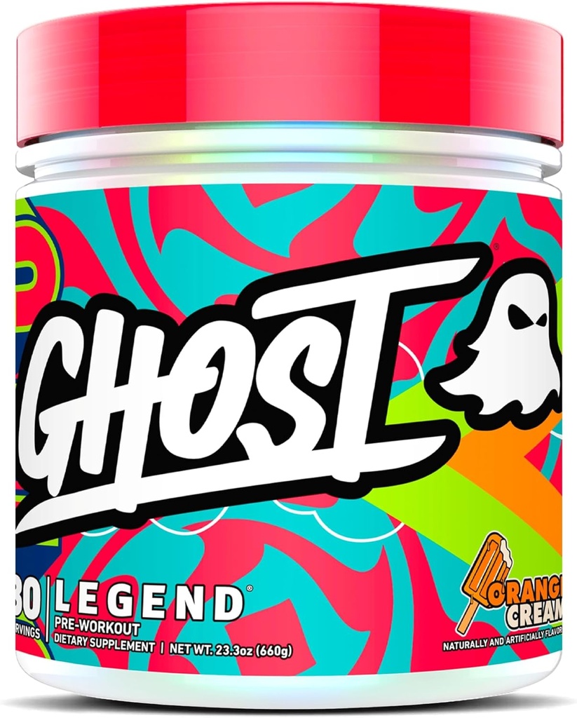 GHOST Legend pré-treino em pó, creme de laranja - 30 Servings - Pré-treino para homens e mulheres com cholina, L-citrulina, e beta Alanine para energia e foco