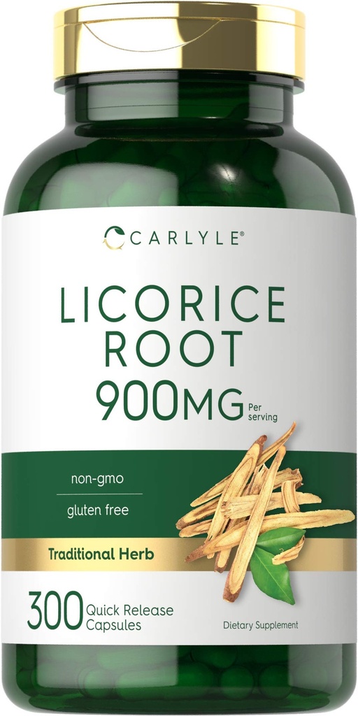 Carlyle Licorice Raízes Cápsulas 900mg Contagem 300 □ Extrato de Raiz Suplemento