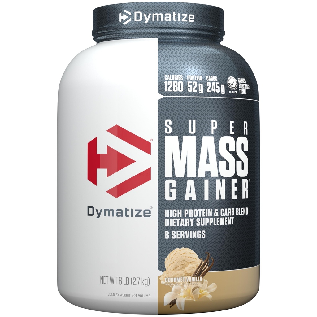 Dymatize Super massa Gainer Protein Powder, Gourmet Vanilla, 52g Protein, 1g Creatina, 1280 Calorias, 10,7g BCAAs, 245g Carbos, Contém Whey Protein Powder, Isolato, e Caseína (8 Servings)