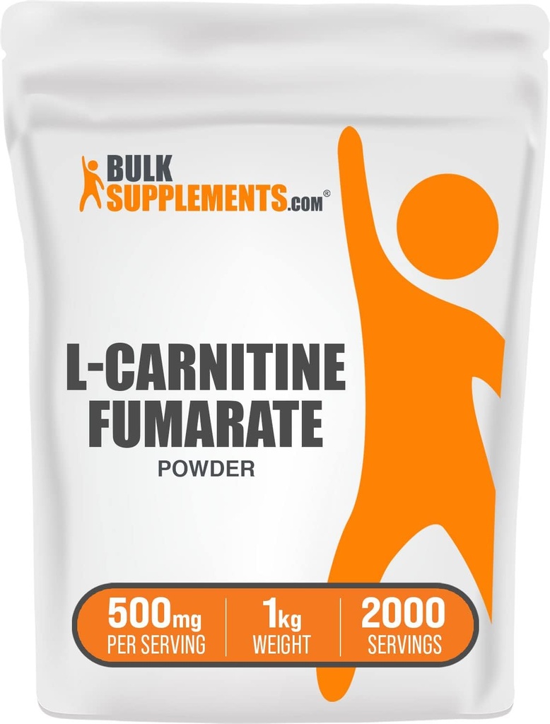 BulkSuplements.com L-Carnitina Fumarate Pó - Suplemento Carnitina, Nutrição Desportiva, L-Carnitina 500mg - Gluten Free, 500mg por serviço, Gluten Free, 1kg (2,2 lbs) (Pacote de 1)