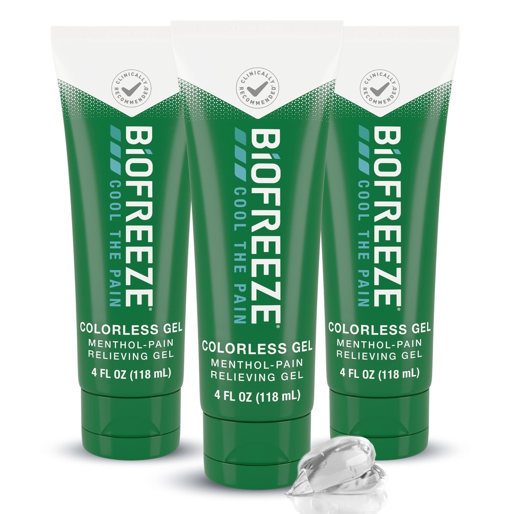 Gel de alívio de dor biocongelado para joelho, pescoço, quadril, articulação, ombro, e dor de costas simples, artrite alívio da dor, alívio muscular doloroso, gel de mentol incolor 4 Fl Oz (Pacote de 3)