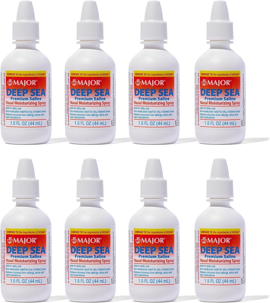 MAJOR Deep Sea Premium Saline - Pulverização Hidratante Nasal para Secura e Alivio Irritativo - Cloreto de Sódio 0,65% - 1,5 Fl. Oz (8 Pack)