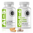 Fortitude intestinal AI-5 & GLR-6 Suplemento de Saúde Digestiva Bundle w/Glutamina, Açafrão, Curcumina para Gut Health Capsule Supplement & Support Digestive Health, Non-GMO, Dairy Free - 30-Dia Fornecimento