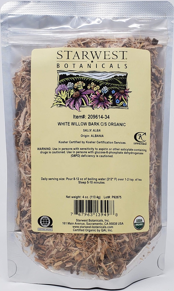 Starwest Botanicals Orgânico White Willow Bark corte & peneirado, 4 onças