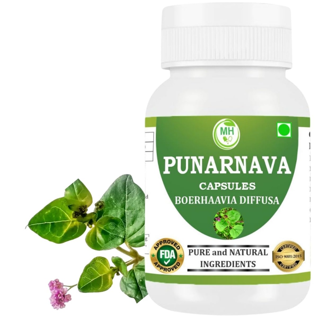 Cápsulas de Punarnava (Boerhaavia Diffusa) 500mg – 60 Veg Cápsulas de Herbal Wellness Supplement for Natural Rim & Fígado Support
