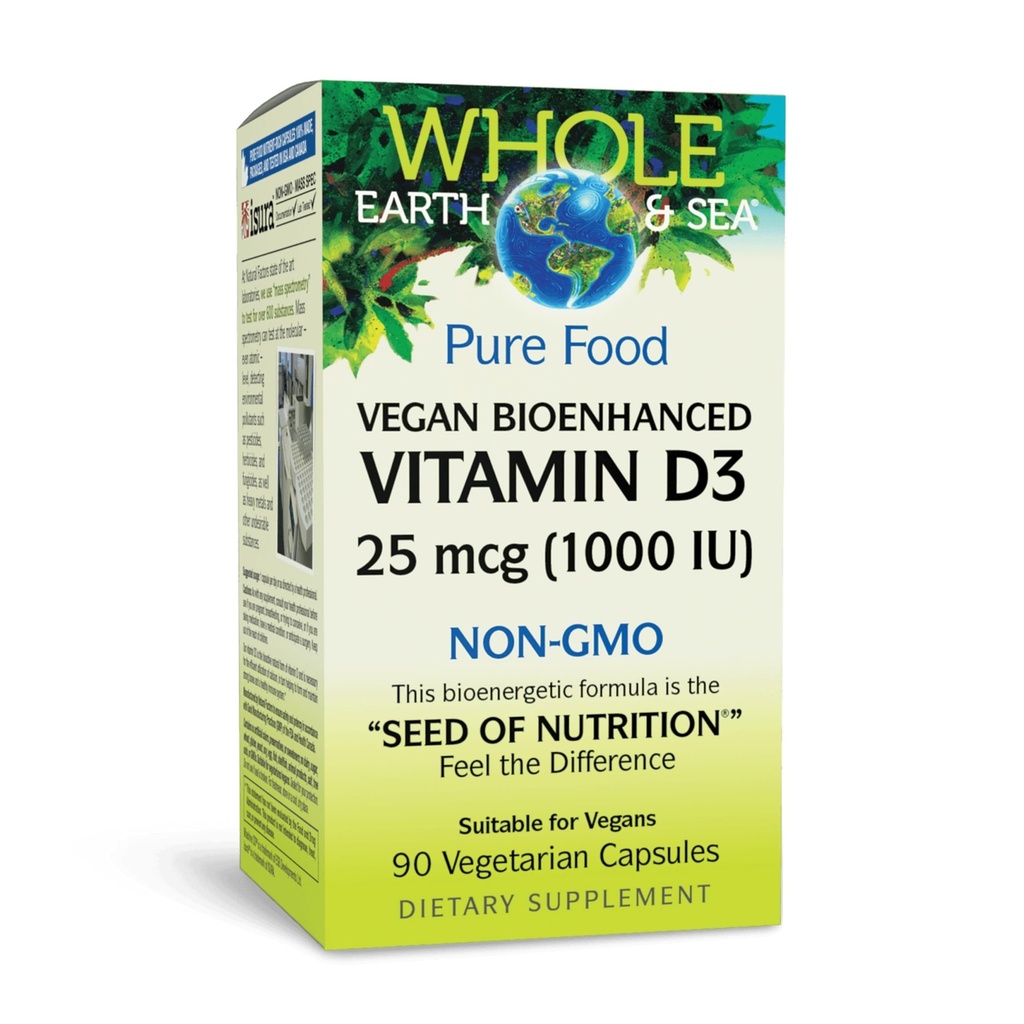 Factores naturais Terra inteira & mar Vitamina D3 - Suplemento dietético suporta ossos e articulações fortes - Ajudas Absorção de cálcio - Vegan & Non-GMO - 90 Cápsulas vegetarianas (90 Servings)