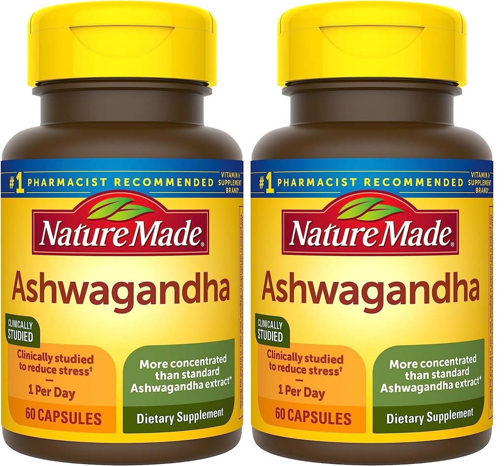 Cápsulas de Ashwagandha feitas na natureza 125mg para suporte de estresse, 60 Cápsulas, suprimentos de 60 dias (Pacote de 2)