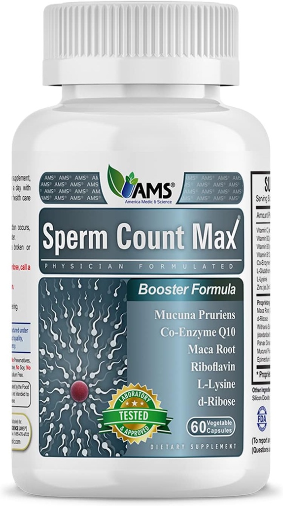 América Medic & Science Esperm Count Max (60 Cápsulas) Suplemento de Fertilidade Masculino □ Melhora a Contagem de Esperma e Saúde Reprodutiva □ Vitaminas pré-natais para homens com zinco, CoQ10, Vitamina C, B2 e B12
