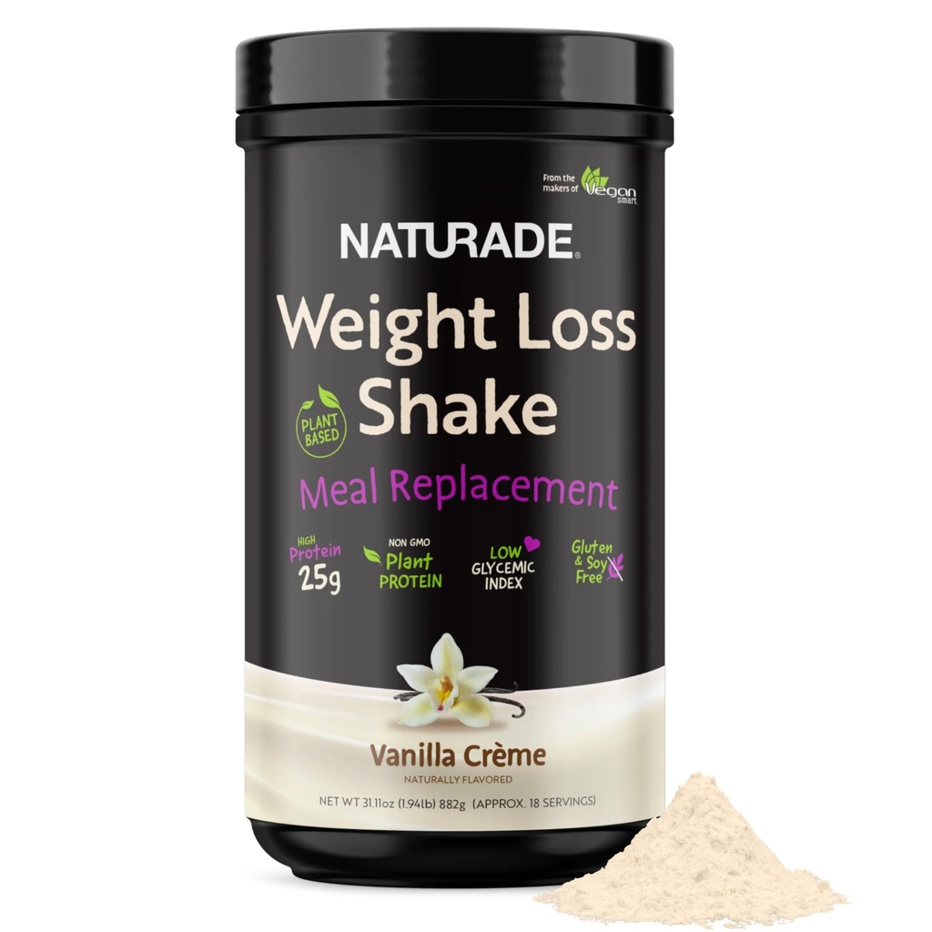 Naturade Peso Perda Shake Meal Substituition, 18 Servings - 25g Proteína Baseada em Plantas, CLA, Fibra & 18 Vitaminas e Minerais Projetado para Curb Cravings e aumentar a nutrição diária - Baunilha Creme