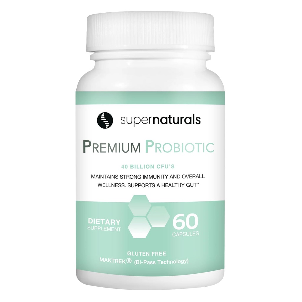 Probióticos Premium, 40 bilhões de UFC Probióticos para a Saúde Digestiva, Feito com tecnologia MAKTrek Bipass, Mulheres & Homens Probióticos para a Saúde Gut, 60 Cápsulas Probiótico