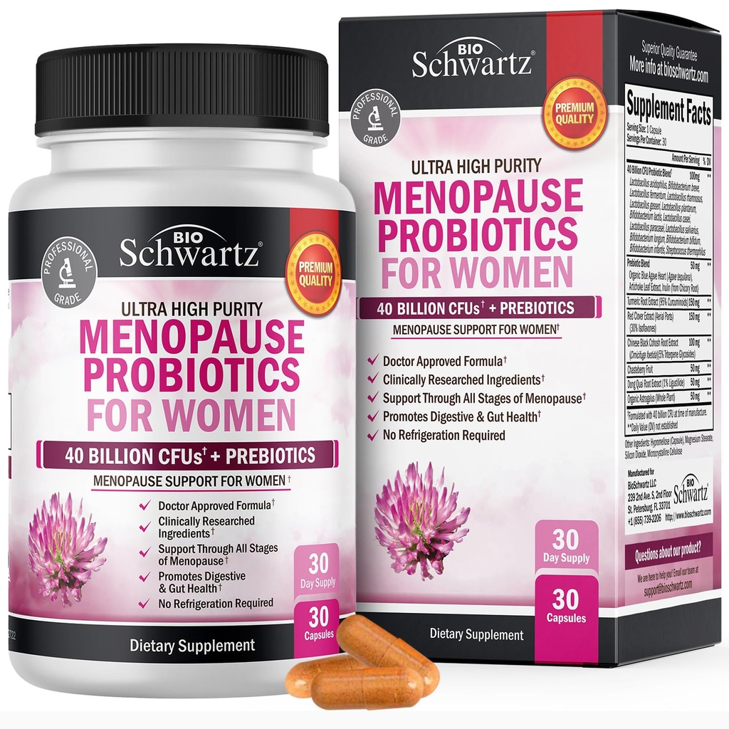 Suplementos de menopausa para as mulheres - 40 bilhões UFC Probióticos de menopausa para as mulheres - Suporte para flashes quentes noite suores Mood swings e equilíbrio - Não-GMO, 30 cápsulas fáceis de lavar, 30 Servings