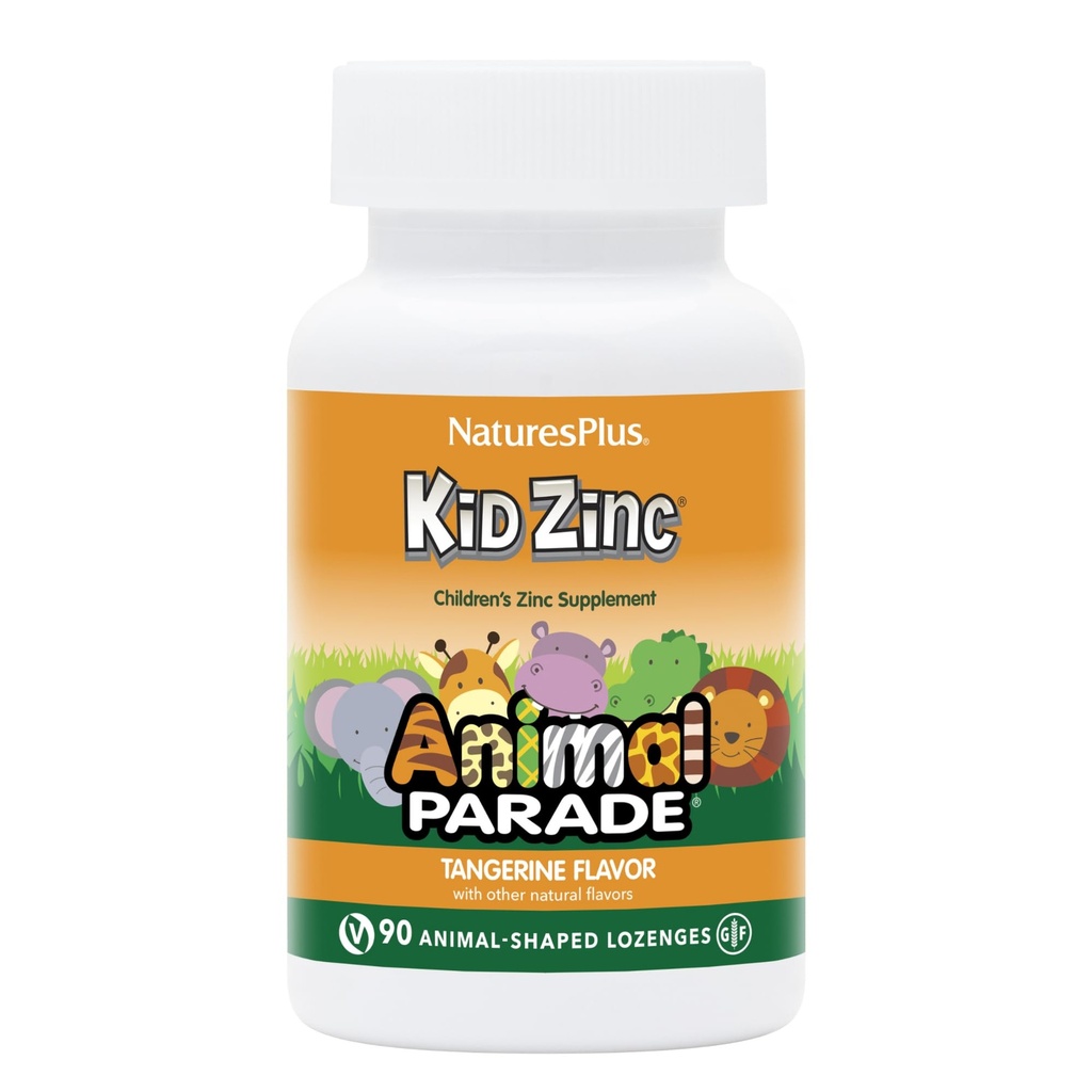 NaturezasPlus Animal Desfile KidZinc, Sabor Tangerina - 90 Lozenges em forma de animal - Organicamente Quelated Zinc - Vegan, Gluten Free - 90 Servings