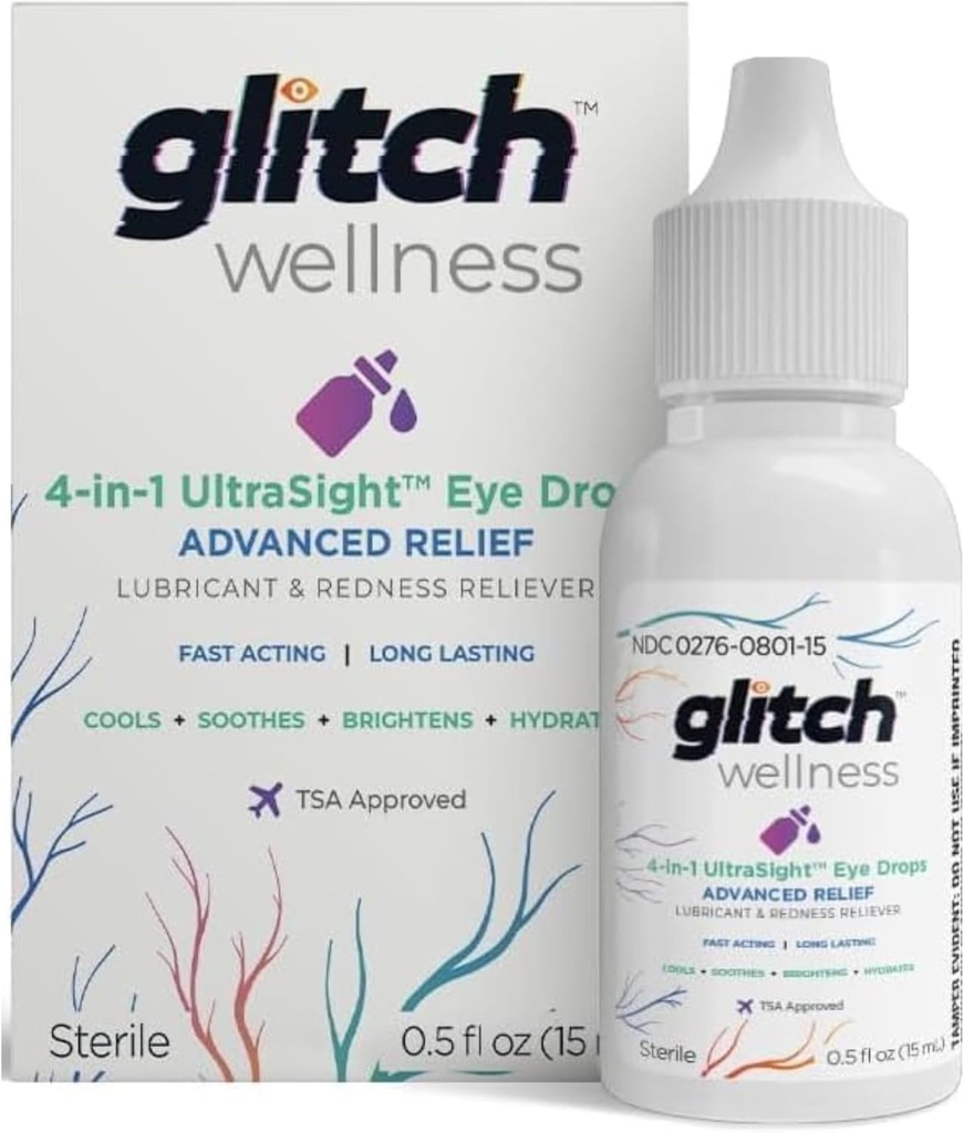 Flutch UltraSight Eye Drops para Olhos Secos 15mL - 4 em 1 Advanced Relief Dry Eye Drops - Todo o dia Conforto com Hidratação, Brilho, Refrigeração - Efetivamente Acalma Irritação e Secura - 0.5 Fl Oz