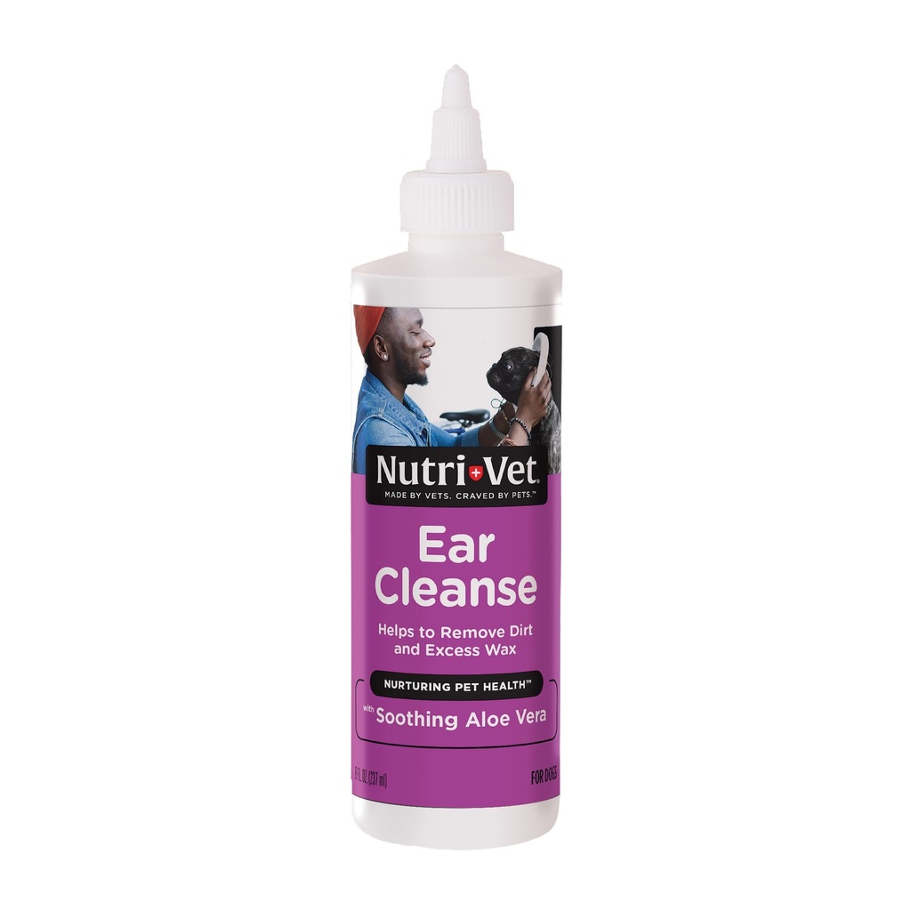 Nutri-Vet Ear Cleanse para cães, limpador de ouvido líquido com aloe calmante e ácido salicílico, remove e limpa cera, sujeira, e Debris, desodoriza, e Itch alívio, gentil veterinário formulada, 8 onças
