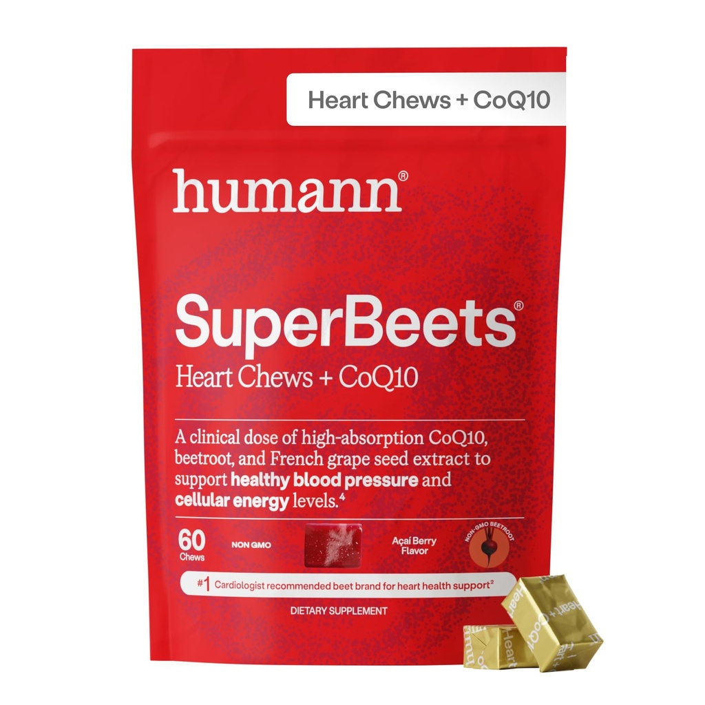 humanN SuperBeets Heart Chews Avançado - 100mg de CoQ10 Plus Beetroot & Grape Seed Extract, 60 Count