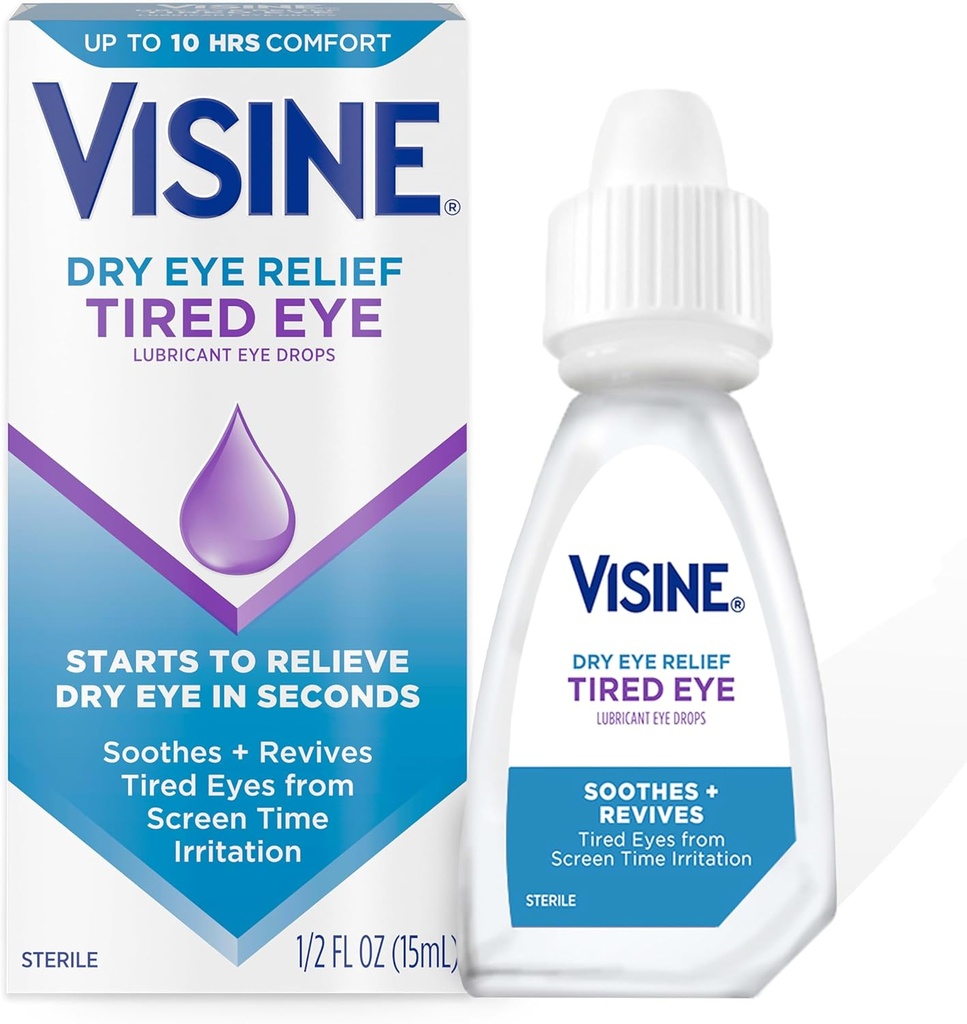 Visina Seco Olho Alívio Cansado Olho Lubrificante Gotas Olhos, Hidratante e Relaxante Gotas Estériles para Olhos Irritados, Secos e Cansados Devido ao tempo de tela Irritação, Polietileno Glycol, 0,5 fl. oz