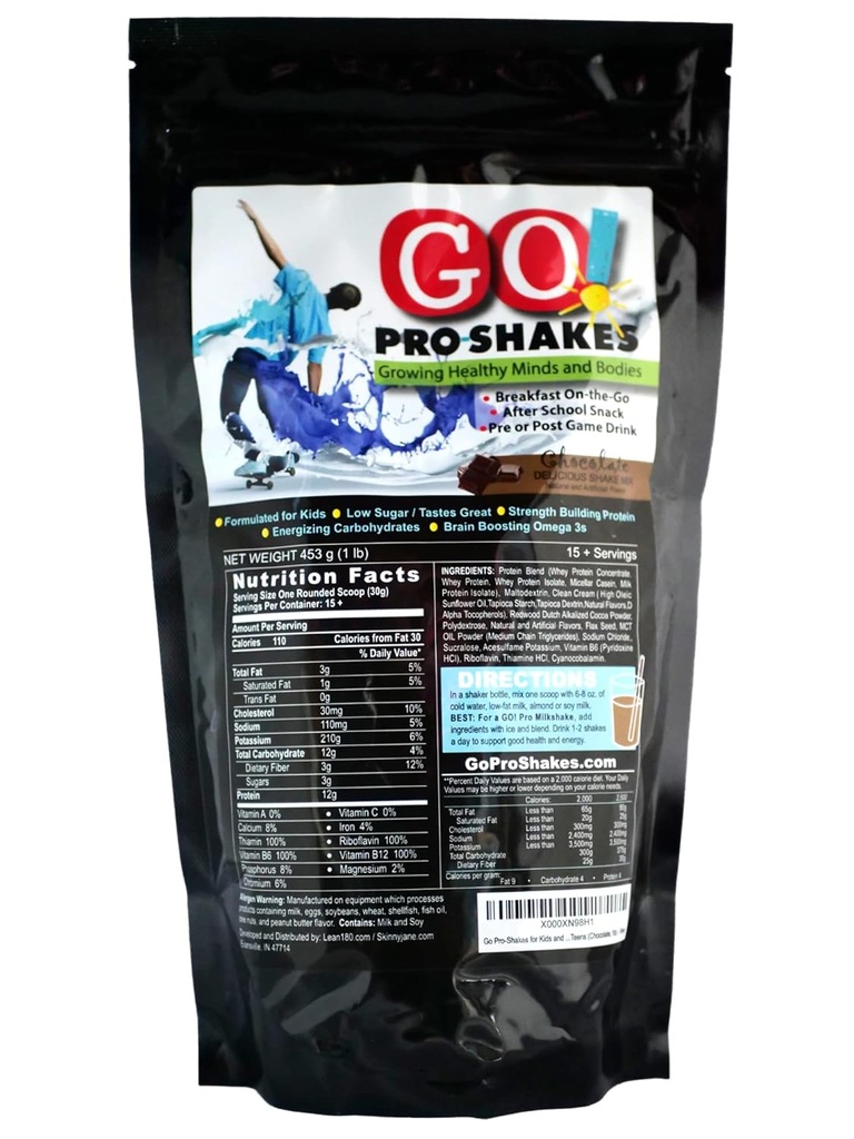 GO Pro Shakes – Smoothie em pó de proteína para crianças e adolescentes – Snack saudável – Não adicionado de açúcar – Suporta crescimento e força – sabor rico de chocolate