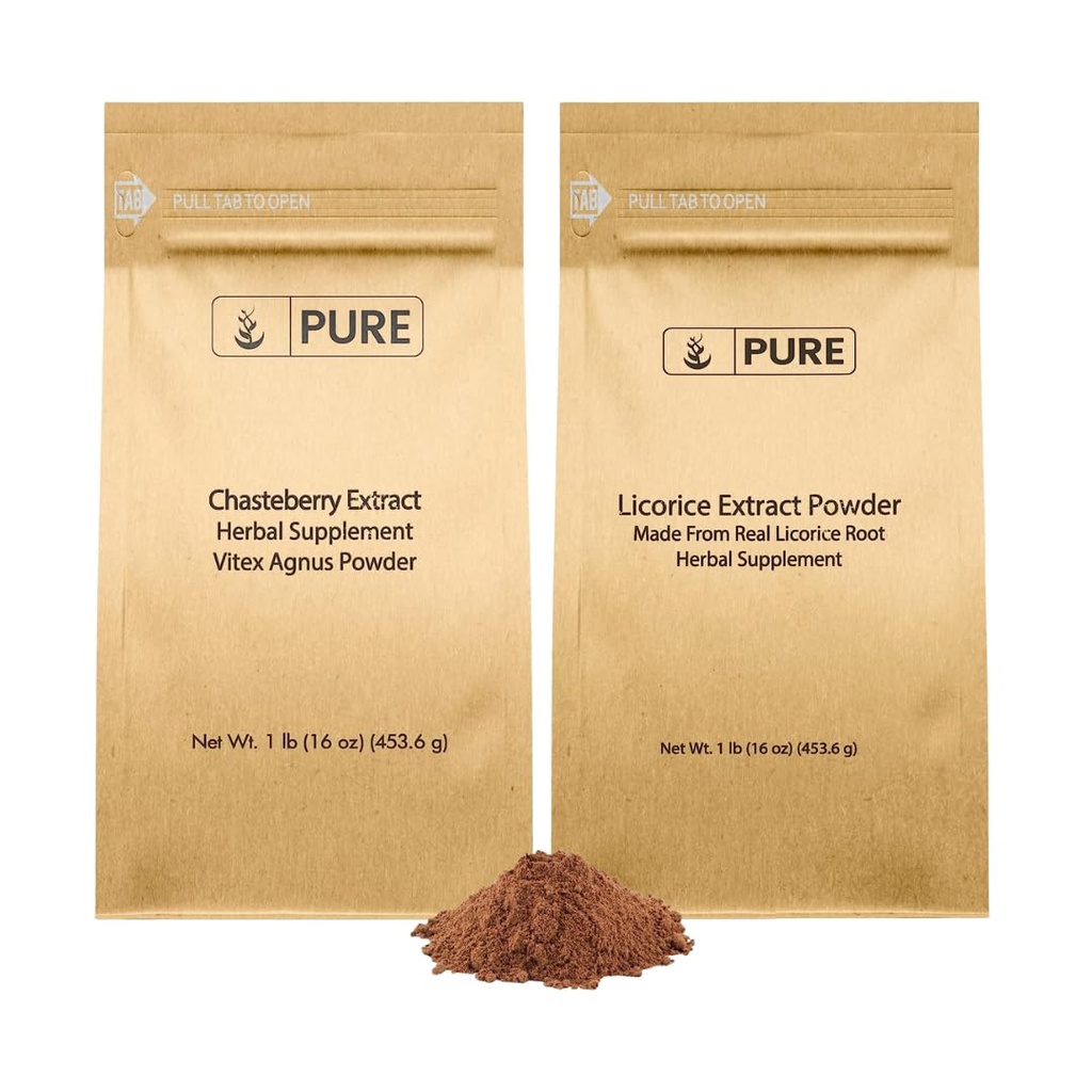 INGREDIENTES ORIGINAIS PUROS Extrato de Chasteberry e pacote de extrato de alcaçuz, 1 lb Cada, Não-GMO, Suplementos sem glúten