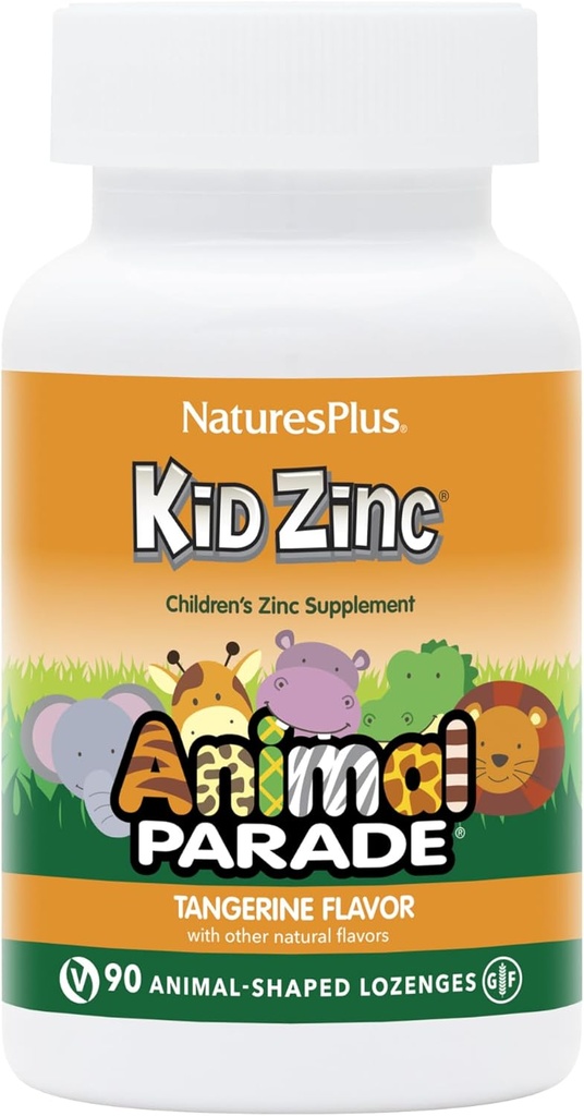 NaturezasPlus Animal Desfile KidZinc, Tangerina Sabor - 90 Lozenges em forma de animal, Pacote de 3 - Zinco Orgânico Quelado - Vegan, Sem glúten - 270 Total Servings