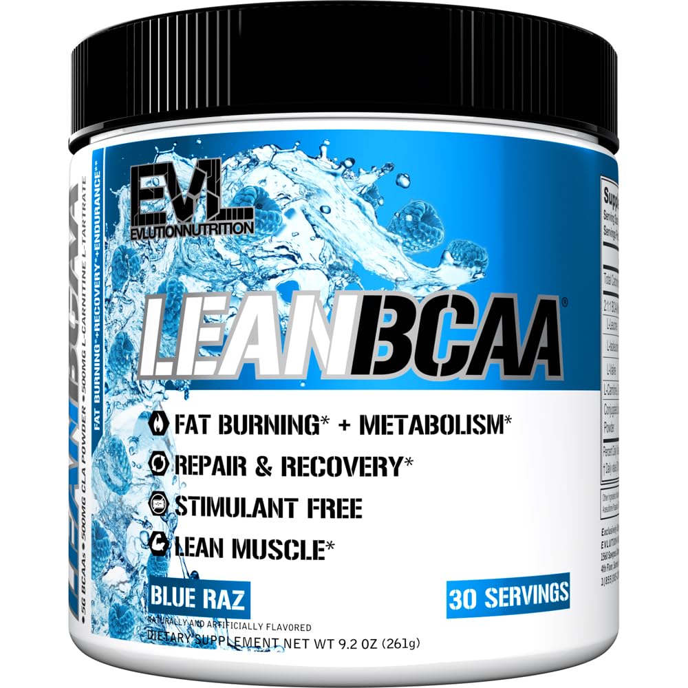 Evluição Estimulante Free Lean BCAA Powder Nutrition BCAAs Aminoácidos Pó com CLA Carnitina e 2:1:1 Raça ramificada Aminoácidos suporta a recuperação muscular Queimadura de gordura e metabolismo - Blue Raz