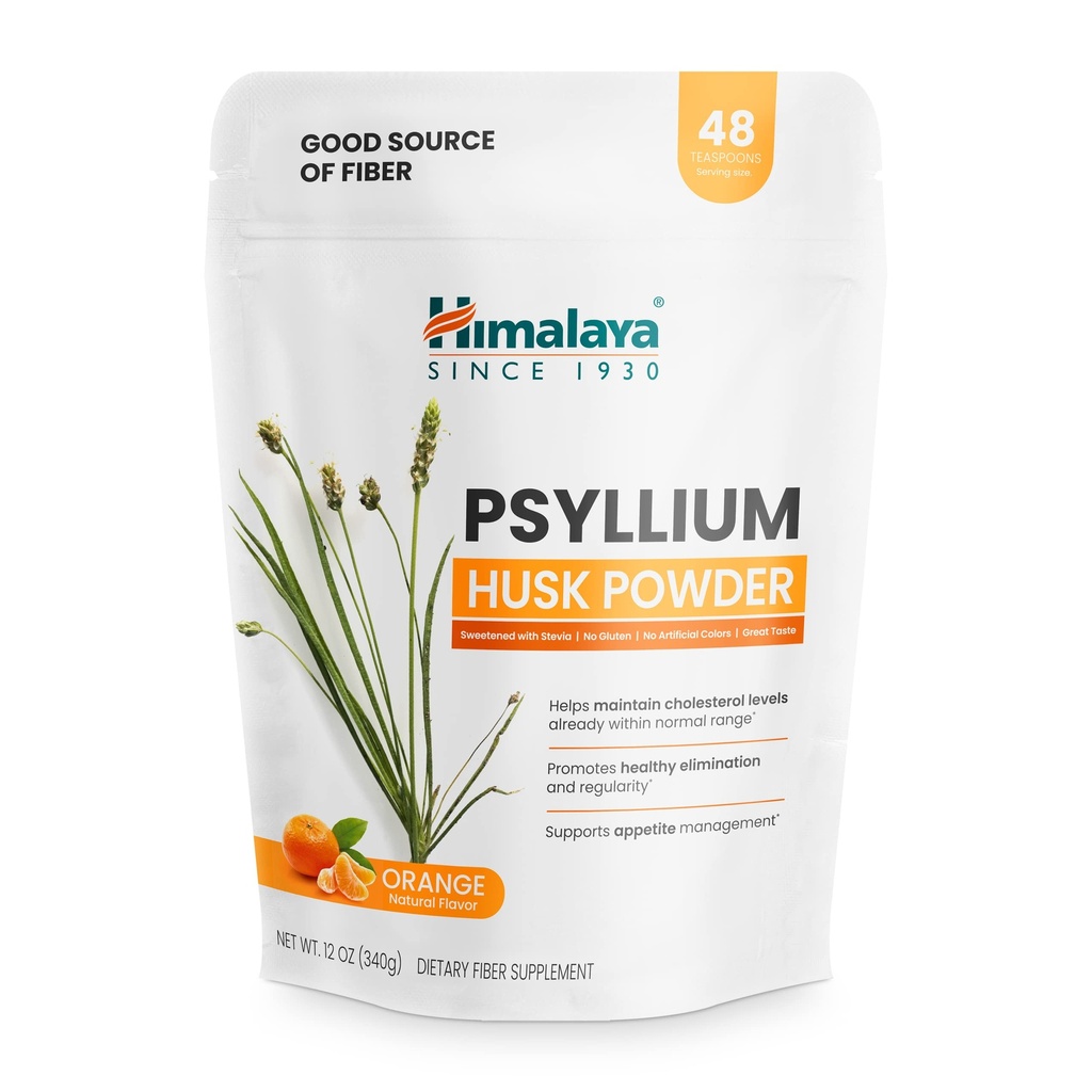 Himalaya Psyllium Husk Powder, Laranja, 48 Servings - Suplemento diário de fibra para apoiar a saúde digestiva e regularidade - Vegan, Não-GMO, Açúcar livre, Sem glúten, 12 oz (340 g)