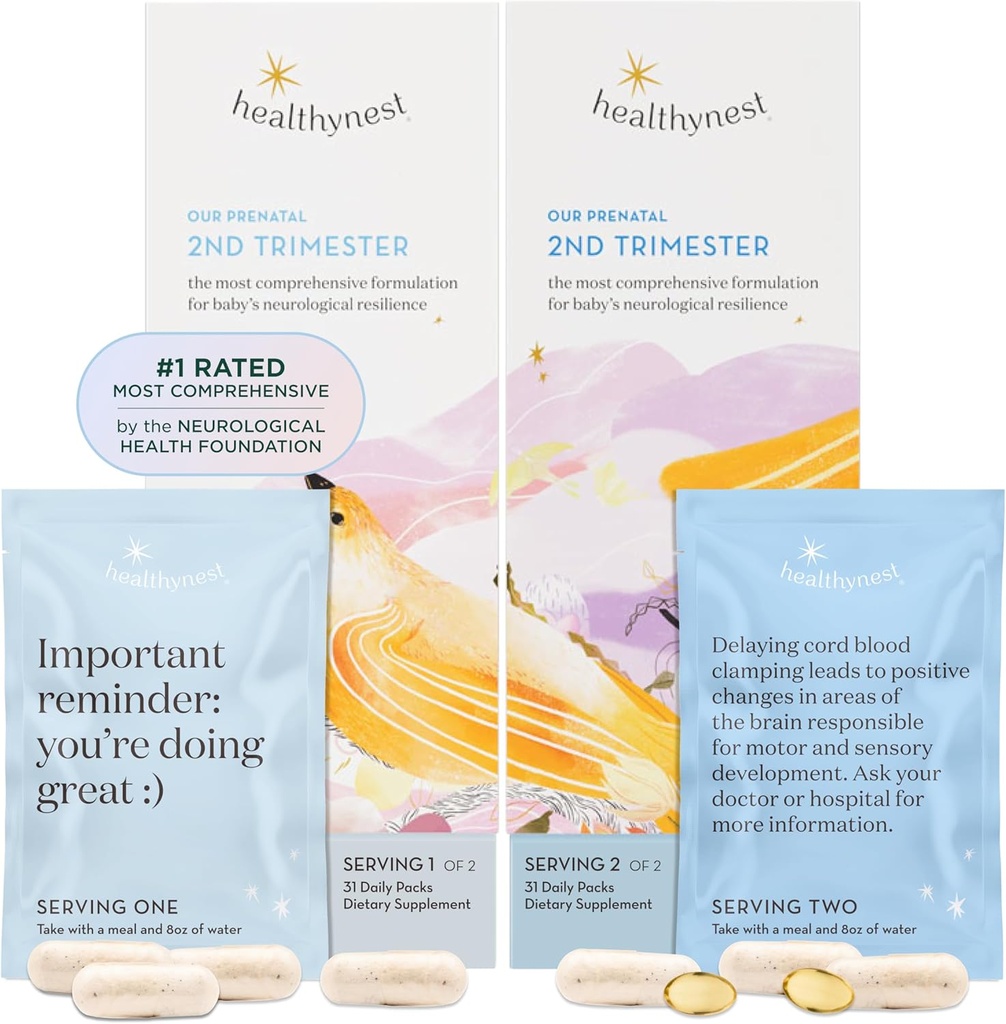 SaudávelNest 2o Trimester Vitamina pré-natal □ Apoio à gravidez para o desenvolvimento do cérebro fetal com metilfolato, colina, DHA, ferro, Inositol 31 dia de fornecimento