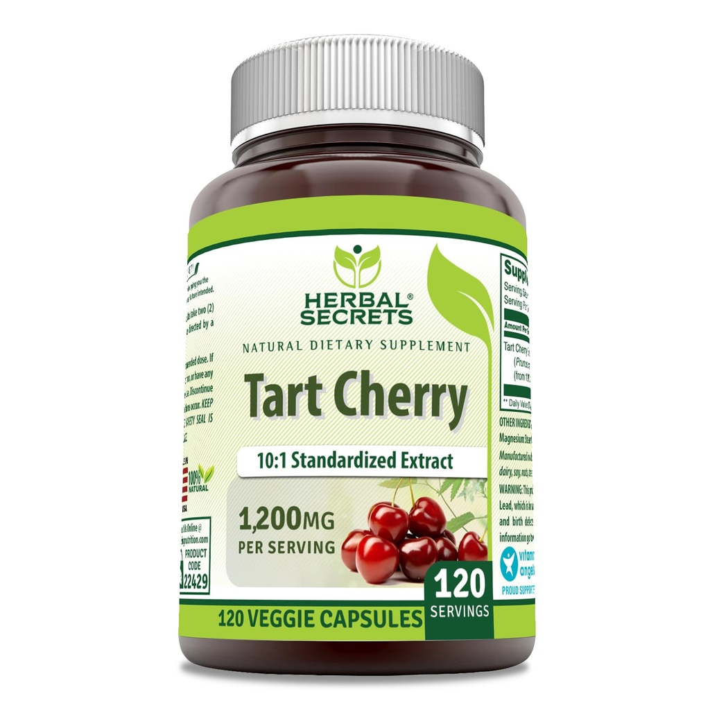 Herbal Secrets Tart Cherry 10:1 Suplemento de Extrato Normalizado 1.200 Mg Por Servindo 120 Cápsulas Veggie