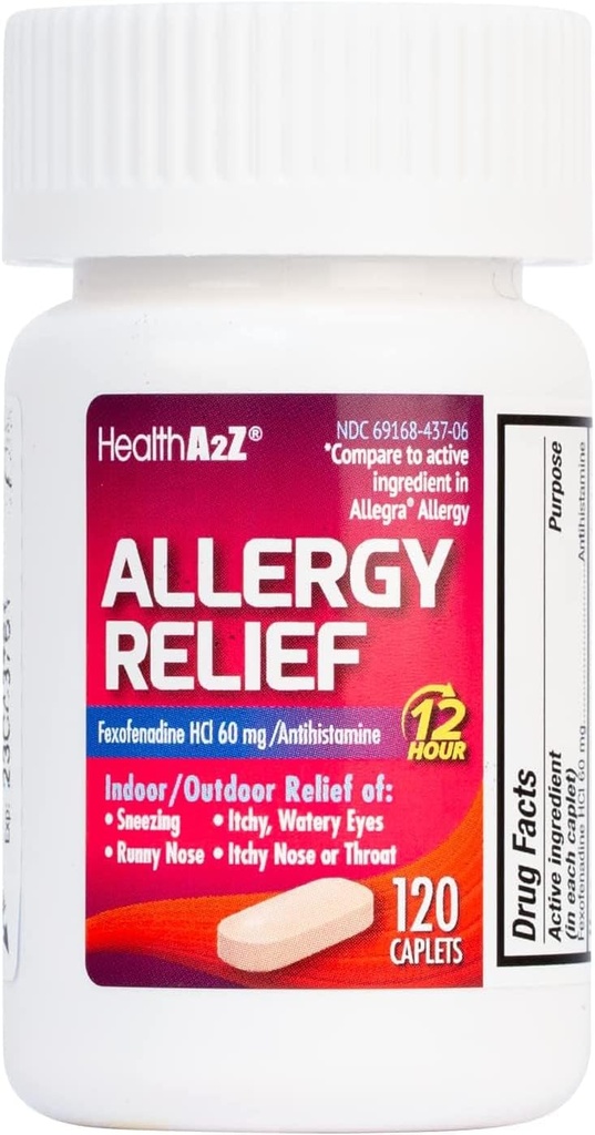HealthA2Z® Fexofenadina Hidrocloreto 60mg de anti-histamínico de 12 horas para alívio de alergias